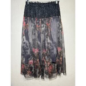 Womens sheer lined floral peasant skirt small witchy whimsigoth fairy grunge y2k